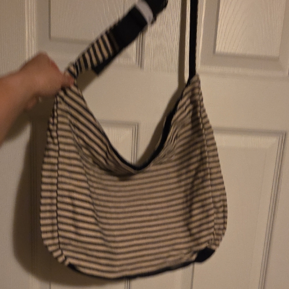 Thirty-One Striped Hobo Bag - Black and Tan